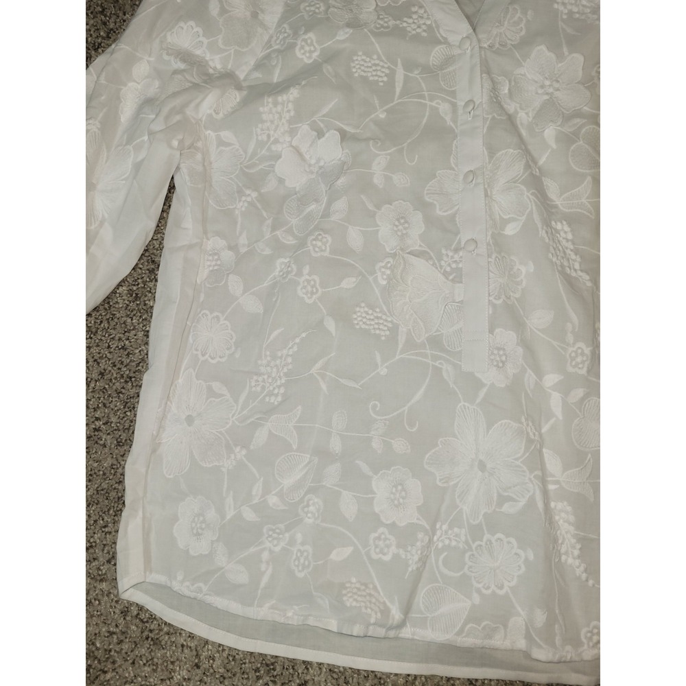 Hester Orchard Anthropologie Womens Small Embroidered Floral White Blouse Boho - Picture 4 of 13